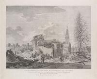 KG 07704
<br/>
Rapenburg te Leiden naar de Saaihal na de buskruitramp van 1807
<br/>
<em>Overbeek, Leendert (1752-1815)</em>